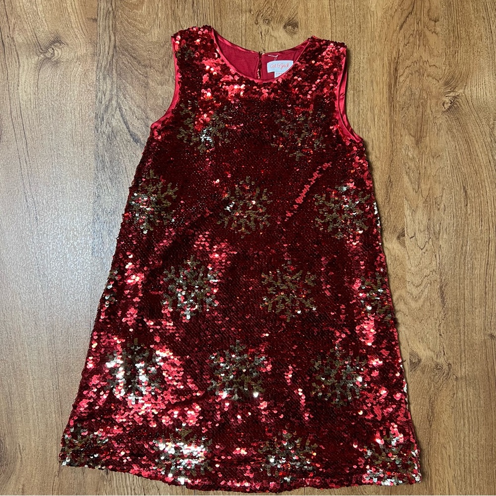 Girls Red Sequin Snowflake Sleeveless Dress
